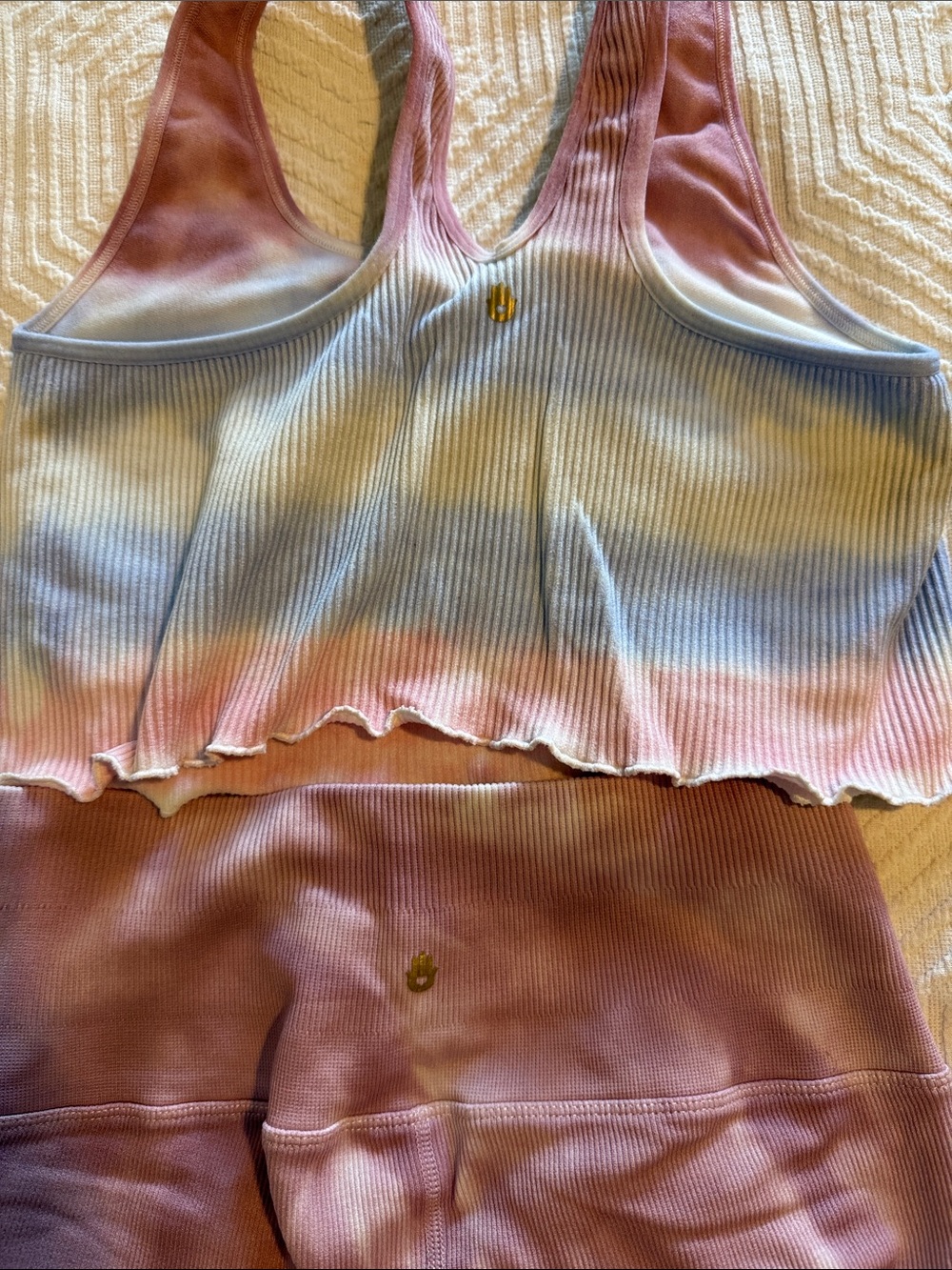 Spiritual Gangster Pink and Blue Tie-Dye Ribbed Top and Leggings Set - Picture 3 of 3